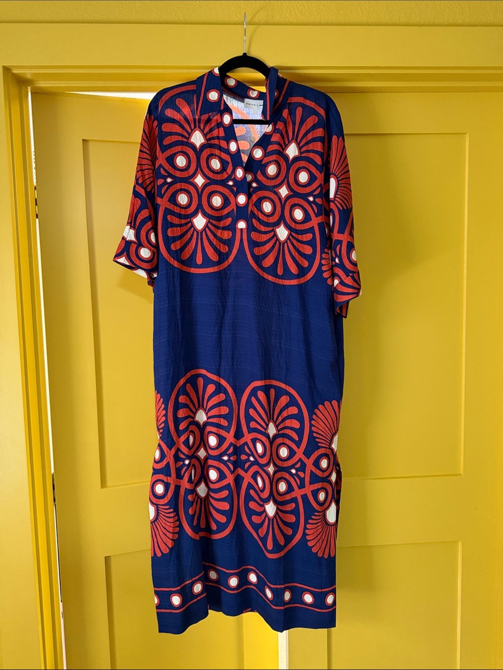 entro Navy Blue Maxi Dress with Red Graphic Print